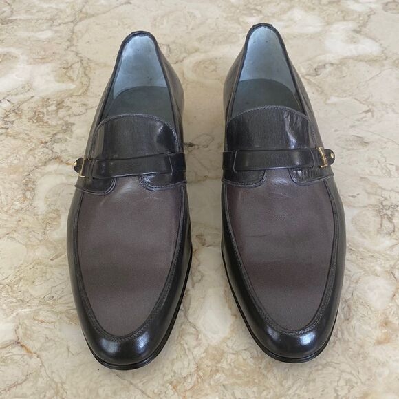 New!  Stemar Made in Italy Grey Leather Dress Loafers Vintage New Old Stock - Picture 3 of 13